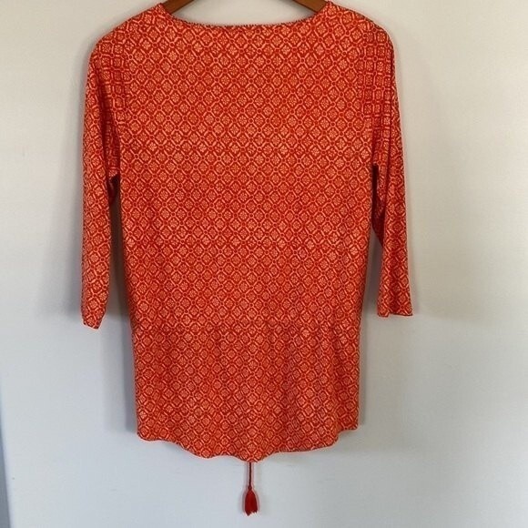 LAUREN Ralph Lauren Geometrical Print Tunic Top 3/4 Sleeve Drawstring Tassel - Picture 8 of 14